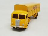 a yellow toy truck with a box on the back of it