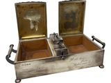 pair of antique silver plated wooden boxes with glass inserts