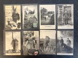 several old black and white photographs of people and animals