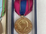 two medals and a medal in a box on a table