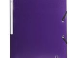 a purple folder with a pen on top of it