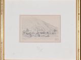 an image of a drawing of a landscape with a mountain in the background