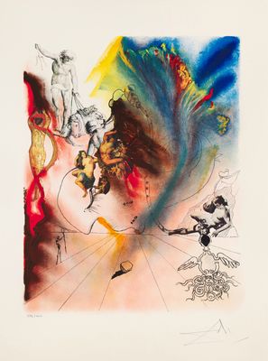 un dessin représentant un tableau où figurent un homme et une femme à cheval