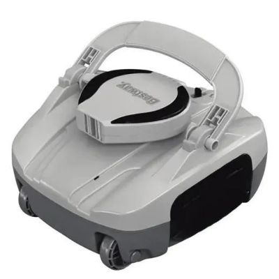 a close up of a robotic vacuum cleaner on a white background