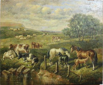 tableau représentant un tableau d'un troupeau de chevaux dans un pâturage