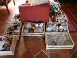 many boxes of different types of items on the floor