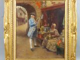 une image représentant un tableau d'un homme en costume bleu et chapeau