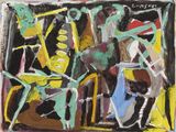 painting of a painting of a group of people sitting around a table