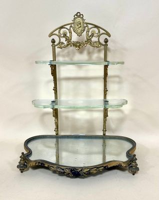 an image of a glass shelf with a mirror on top of it