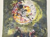 an image of a painting of a clock and flowers on a table