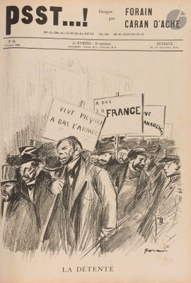 drawing of a group of people holding signs in front of a crowd