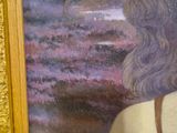 a painting of a woman with a red flower in her hair