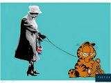 an image of a painting of a man with a cat on a leash