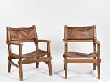 pair of spanish leather safari chairs, early 20th century