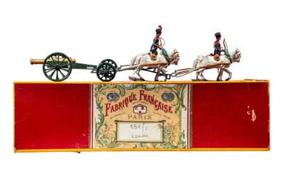 figurine représentant deux chevaux tirant une charrette sur laquelle se trouve un homme