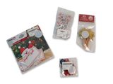 a bag of christmas decorations and a package of tags