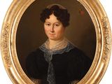 portrait of a woman in a black dress with a gold frame