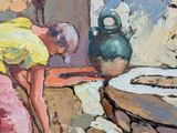 a painting of a woman bending over to wash her hands
