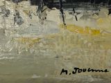 a painting of a man riding a horse in the rain