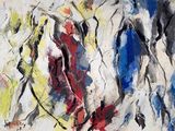 abstract painting of a group of people walking in a line