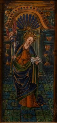an image of a painting of a woman reading a book in a room