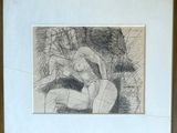 dessin représentant une femme nue assise sur une chaise devant un miroir