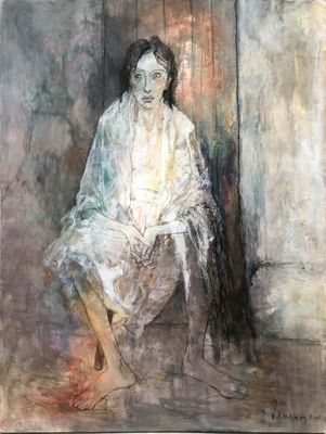 une image d'un tableau représentant une femme assise sur une chaise