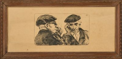 a drawing of two men with hats and tails in a frame