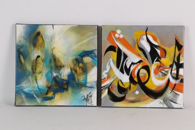 peinture représentant deux tableaux représentant un homme et une femme sur un fond blanc