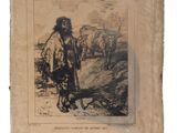 un vieux livre sur lequel figure l'image d'un homme debout devant un troupeau de moutons