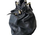 black leather purse with gold hardwares on a white background