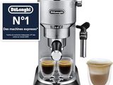 delongua coffee machine with two espressors and a cup of coffee