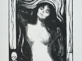 une image représentant un dessin en noir et blanc d'une femme aux cheveux longs