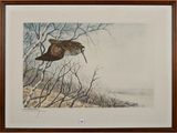 an image of a painting of a bird flying over a tree