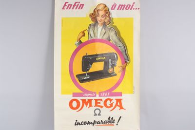 affiche machine à coudre Omega, d'ap.