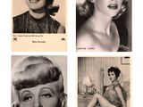 four black and white photos of a woman posing for a picture