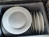 a lot of plates and bowls in a container