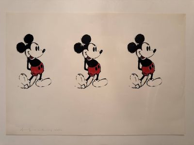 three mickey mouses in different poses on a white background