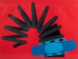 an image of a picture of a blue car with a red background