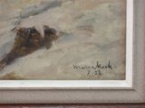 an image of a painting of a dog laying on the beach