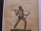 an old picture of a man holding a stick