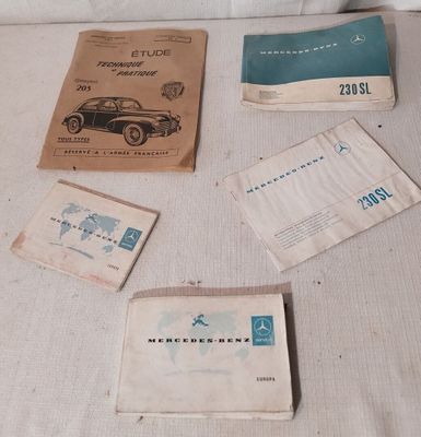 quelques vieilles voitures sont posées sur une table, à côté de quelques vieux livres