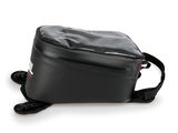 a close up of a black bag on a white background