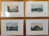 quatre photos encadrées représentant des bâtiments et des personnes dans une ville