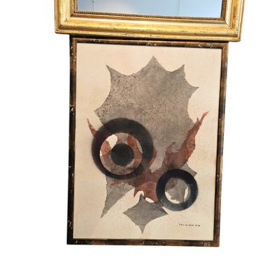 framed picture of a painting of a leaf and a pair of eyes