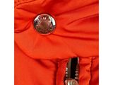 an orange jacket with a silver zipper and a button on it