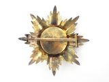 a gold brooch with a metal pin on it