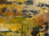 une peinture à l'huile représentant un paysage avec une cascade au centre