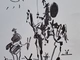 dessin représentant un homme à cheval avec un enfant sur le dos