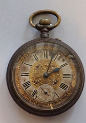 an old pocket watch with roman numerals on it